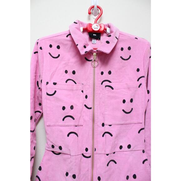 NWT Lazy Oaf Pink Happy Sad Smiley Face Cord Corduroy Coverall Jumpsuit Size 4 - Picture 4 of 5